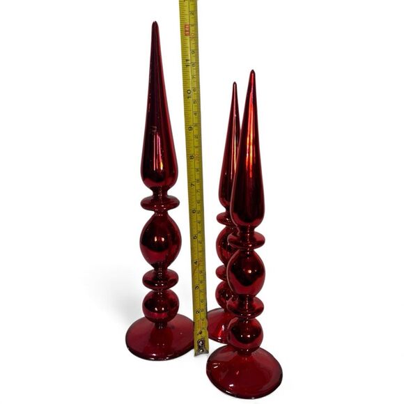 Vintage Handblown Red Mercury Glass Tree Topper Set Of 3 Tabletop RARE FIND - Picture 8 of 11
